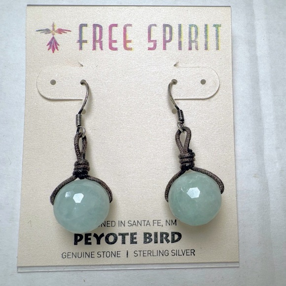 Peyote Bird Artisan Genuine Stone & Sterling Silver Aquamarine stone earrings - Picture 1 of 3
